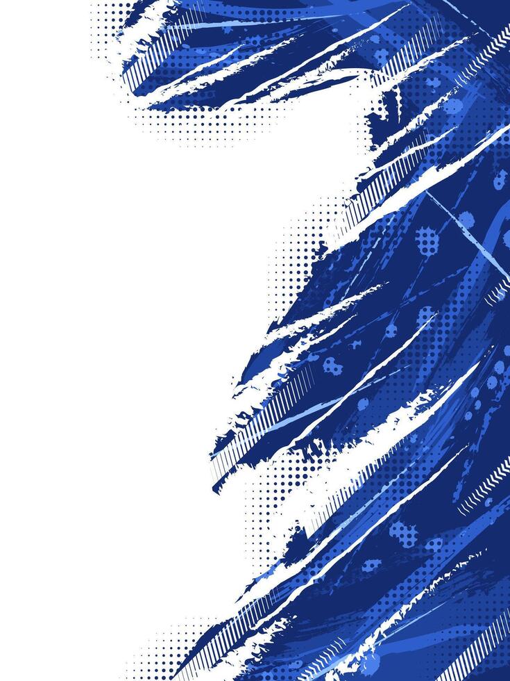 Sport Cover or Poster Design with Blue Brush Strokes and Halftone Effect. Abstract Background Design in Grunge Style vector