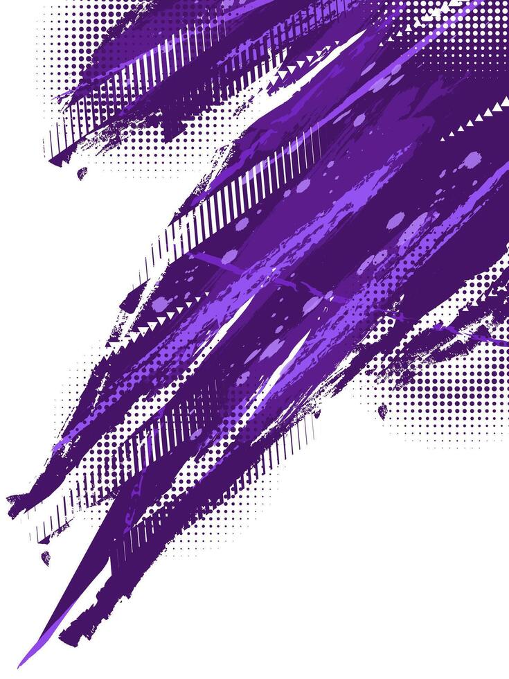 Sport Cover or Poster Design with Purple Brush Strokes and Halftone Effect. Abstract Background Design in Grunge Style vector