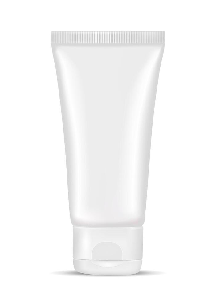 Cream tube. White plastic cosmetic container. Package design, blank mockup template. vector