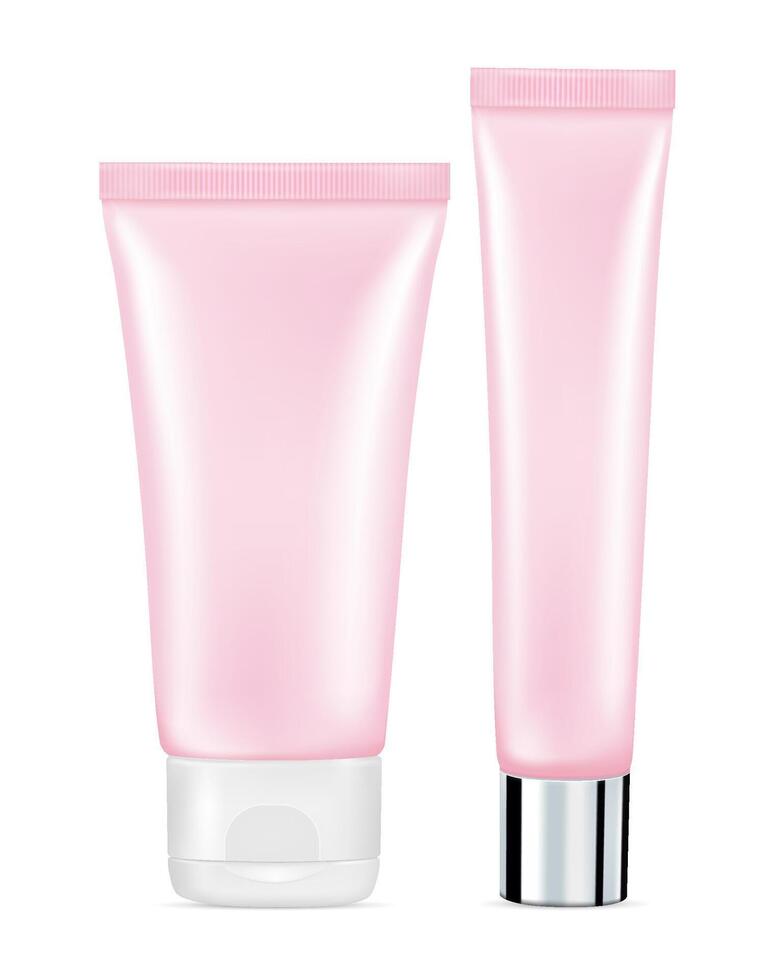 Cream tube. Pink plastic cosmetic container. Package design, blank mockup template. 3d illustration isolated on white background vector