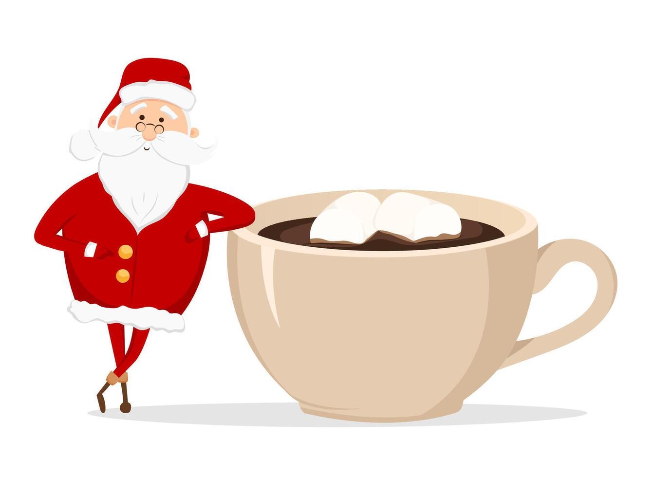Red cup of coffee with marshmallows and Santa Claus. Merry Christmas and Happy New Year vector