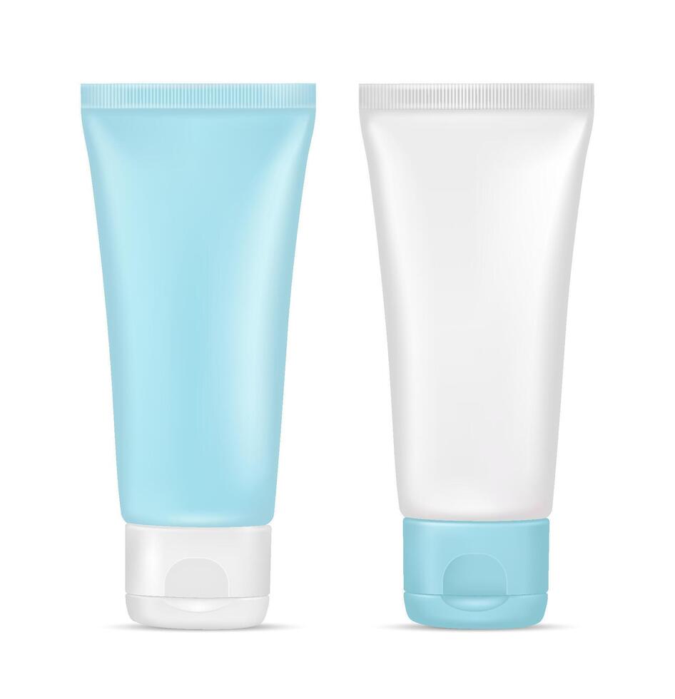 Cream tube. Blue plastic cosmetic container. Package design, blank mockup template. 3d illustration isolated on white background vector