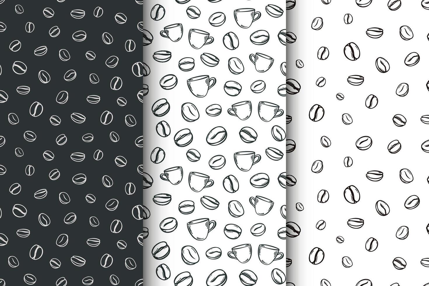 Set of seamless light and dark backround pattern with line coffee beans vector