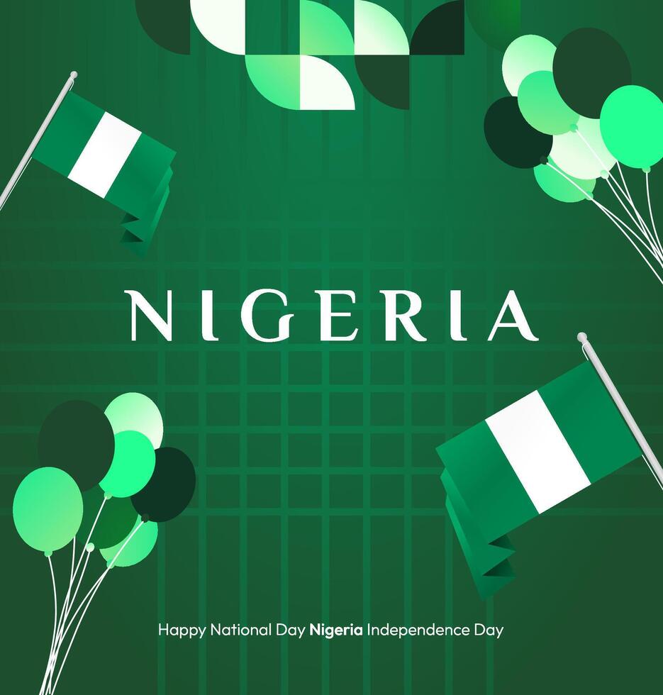 Nigerian National Day Celebration Banner with Minimalist Green Design. A green background design and elegant geometric elements to commemorate Nigeria independence. vector