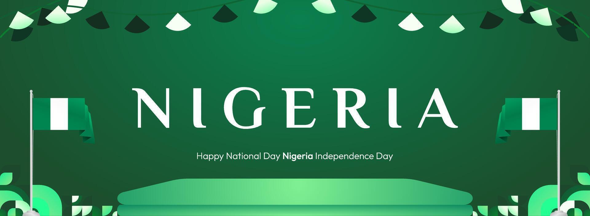 Nigeria Independence Celebration Event Banner. A banner template with modern and elegant geometric design, featuring the Nigerian flag, ideal for various events. vector