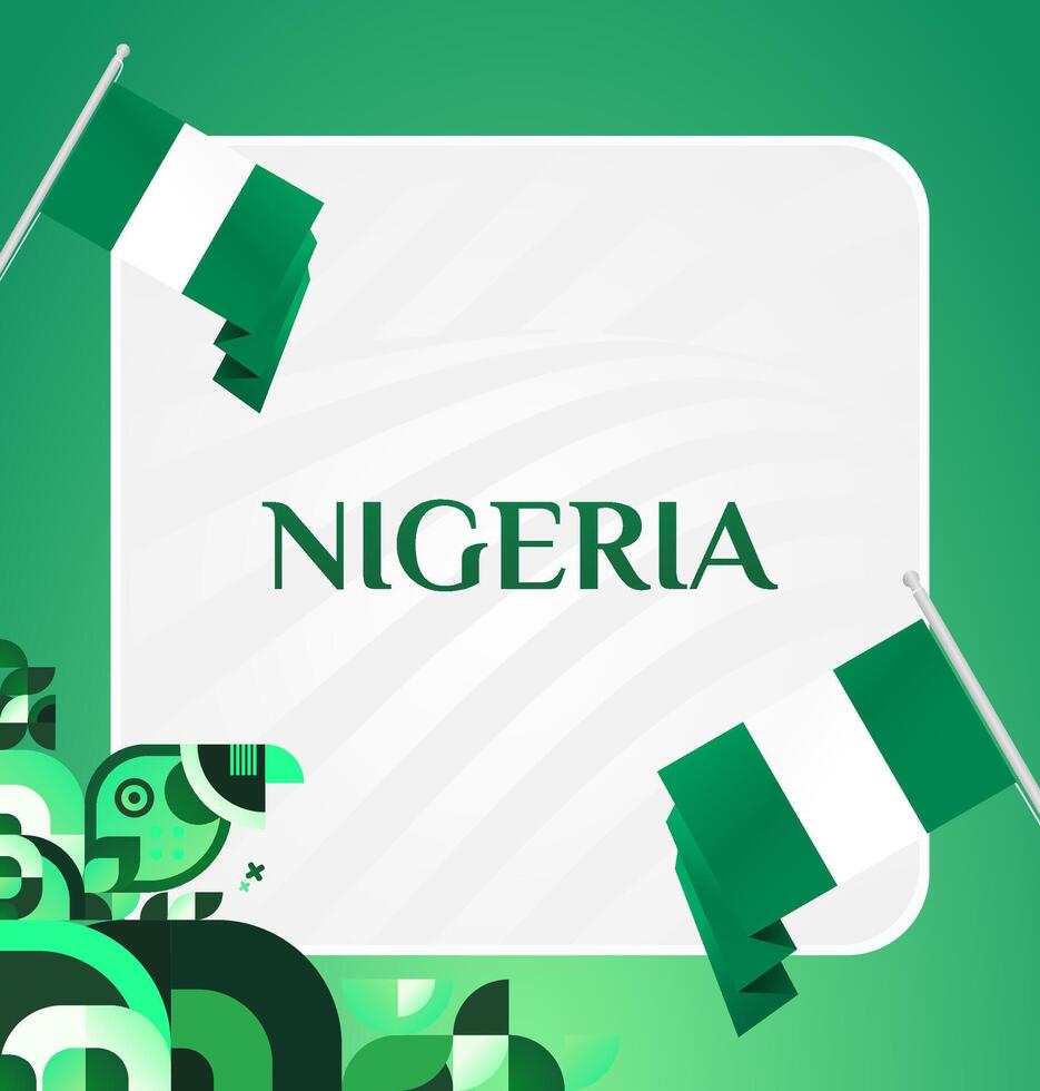 Independence celebration with elegant square banner design, featuring geometric elements and green color to depict Nigerian independence and strength. vector