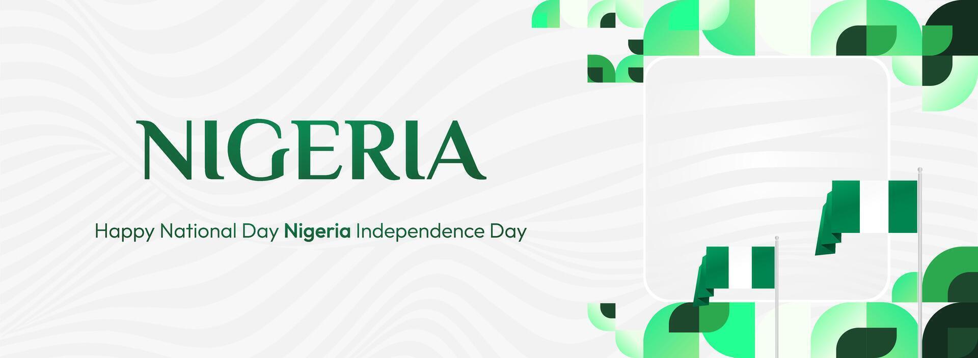 Modern Nigeria Banner Template. A modern banner design with geometric elements and green and white colors, perfect for use during Nigeria Independence Day celebrations. vector