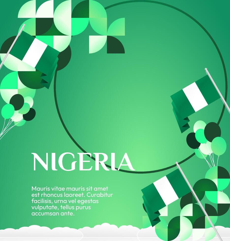 Nigerian Banner Design in Geometric Green Color for an Impressive Independence Day. A vibrant poster or banner to celebrate Nigerian Independence Day. vector