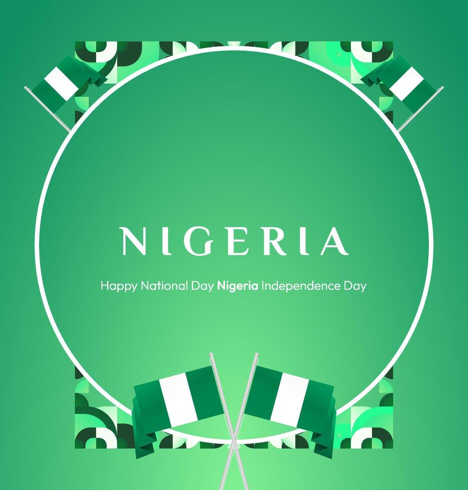 Celebrate Nigeria in a modern way with this beautiful square banner design featuring a gradient green color and geometric accents, perfect for National Day celebrations. vector