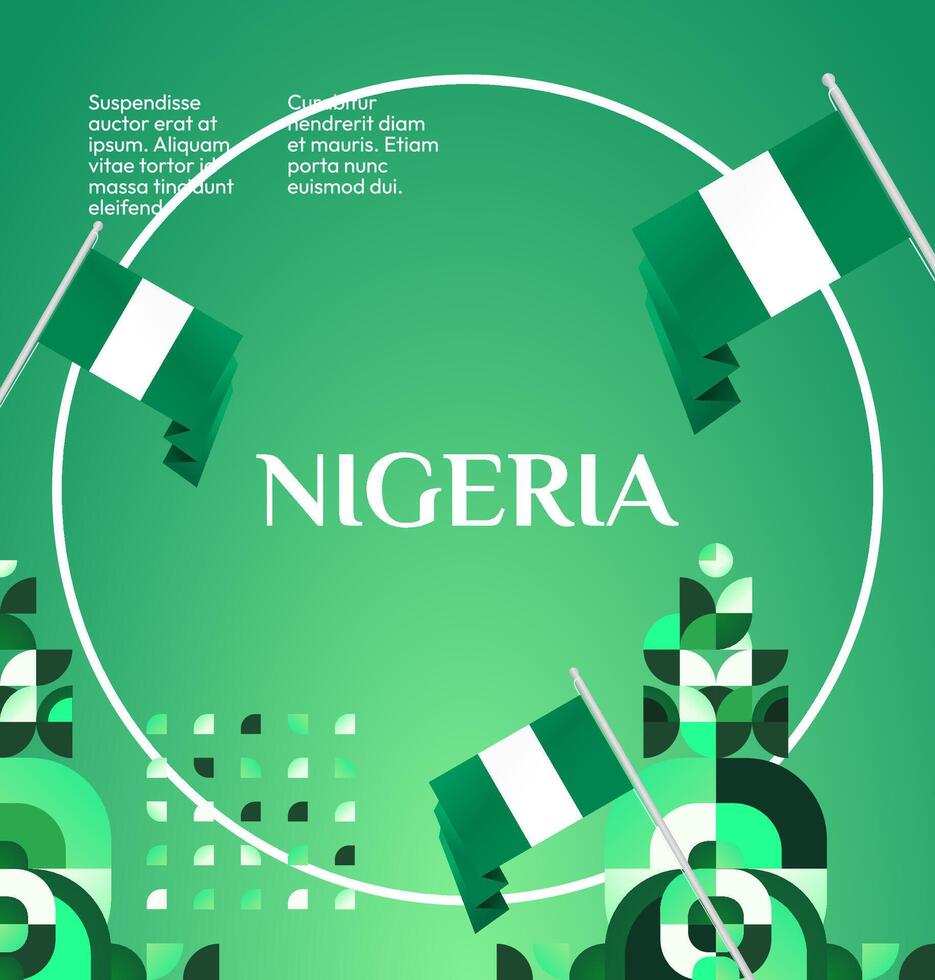 Square banner with graceful green background and geometric ornament to commemorate Nigerian independence historic day with elegant style. vector