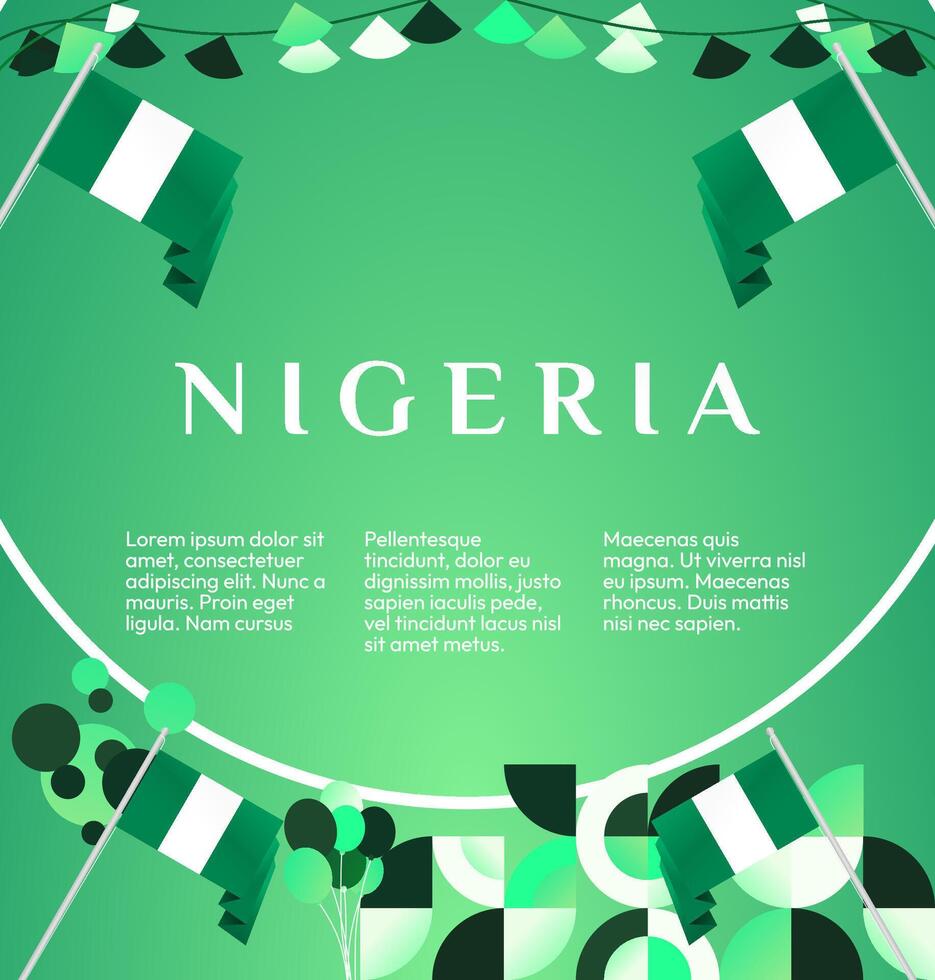 Celebrate the essence of Nigeria with this stylish green gradient square banner, designed for National Day posts, greeting cards, and invitations. vector