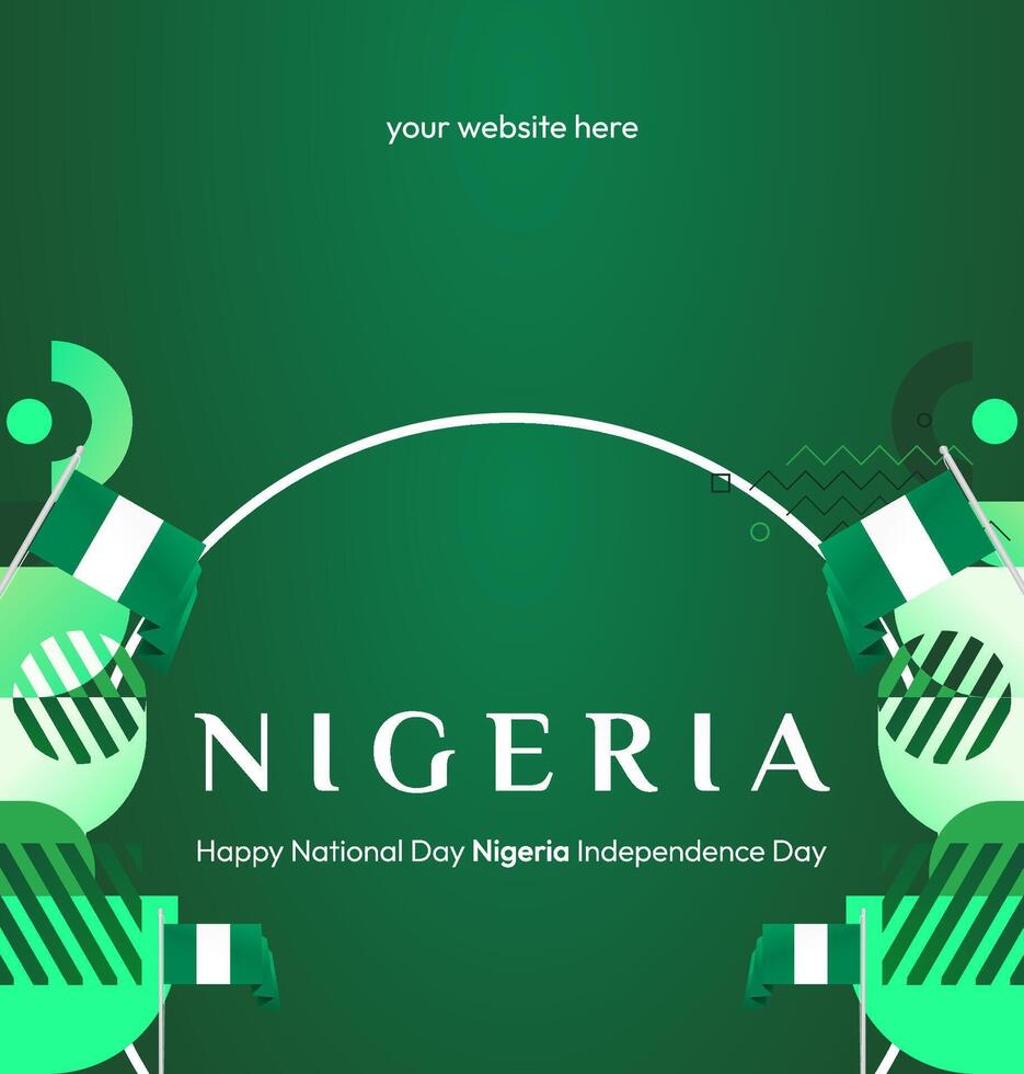 A modern, geometric Nigerian National Day banner in a beautiful green gradient. Use for invitations, posters, or social media to celebrate Nigeria's independence in style. vector