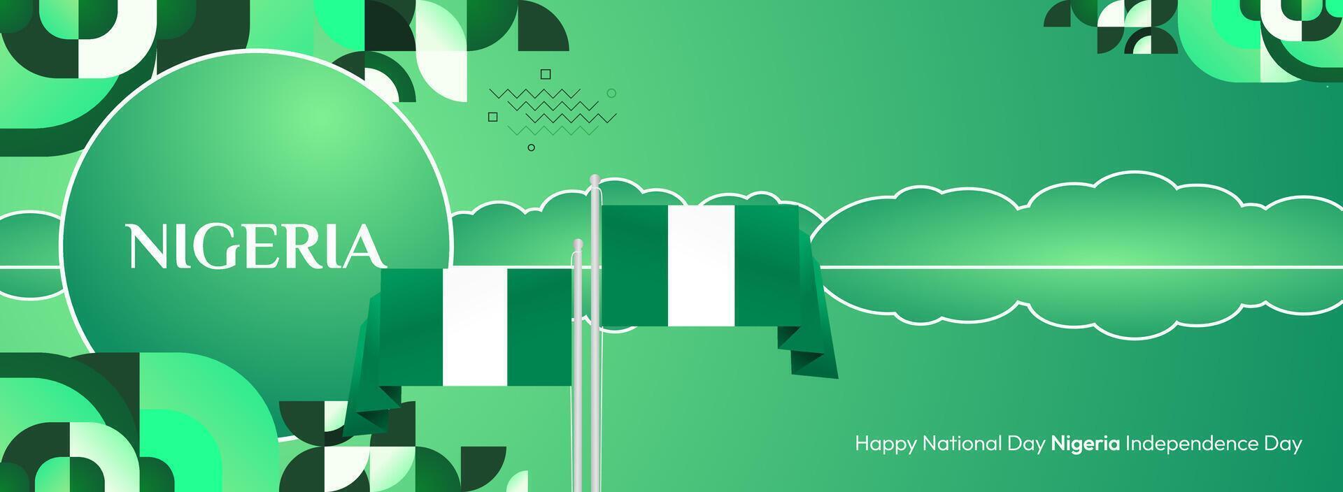 National Day Banner Design. Banner design featuring Nigeria's national day with the country's flag and geometric decoration. vector