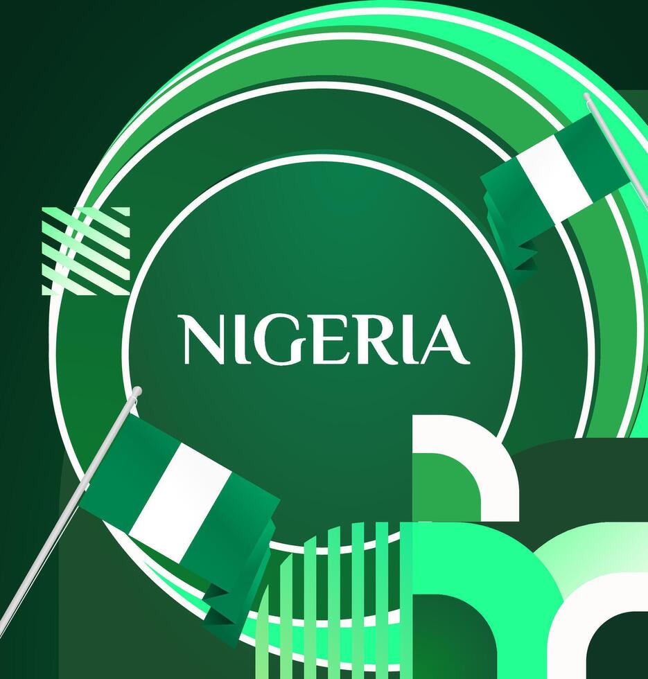Happy Nigerian National Day banner in green gradient with geometric accents. Perfect for invitations, posters, and social media graphics. vector