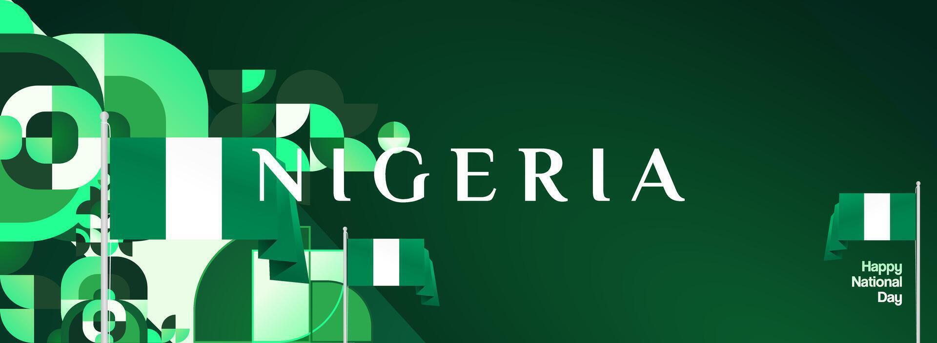 Nigerian Independence Day Modern Design. Modern banner design with geometric decoration and state flag featuring Nigeria's independence day. vector