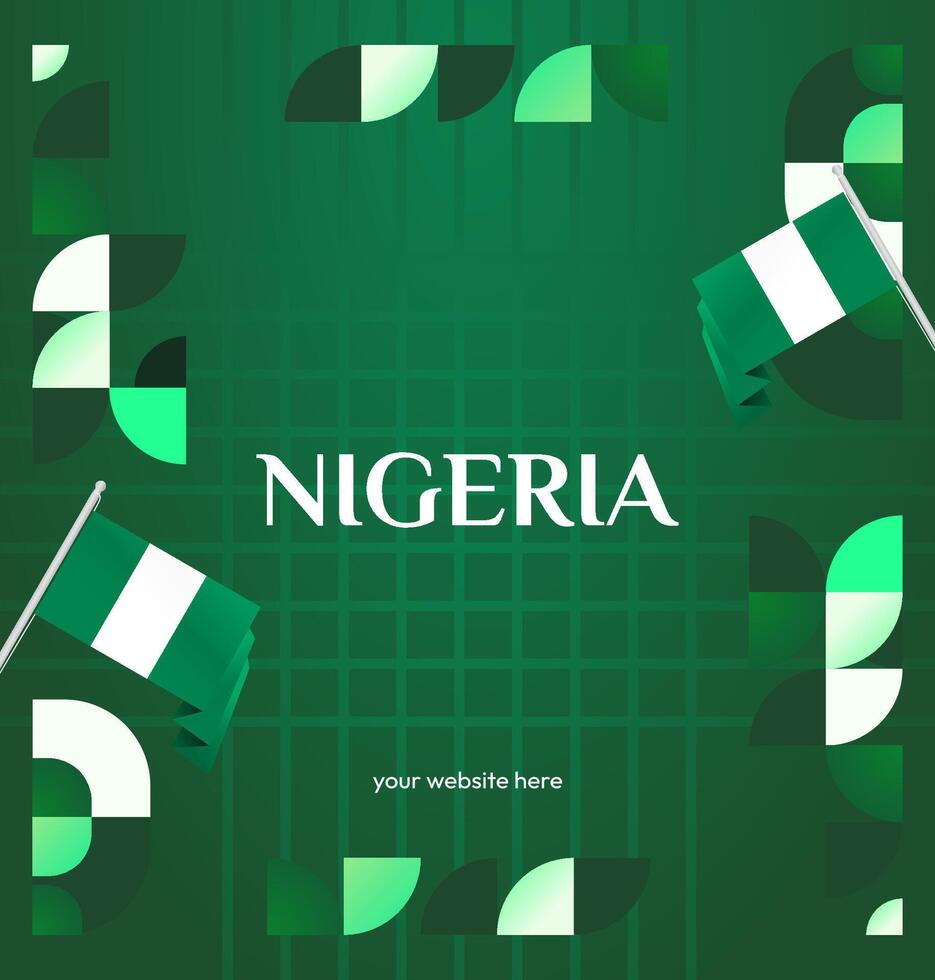 A green gradient banner design featuring the Nigerian flag, perfect for National Day celebrations. Ideal for social media, invitations, and greeting cards. vector