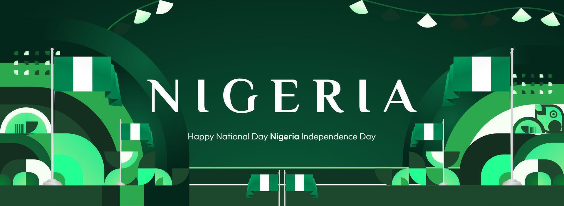 Nigerian Independence Day Design. Modern banner design with geometric decoration and state flag for Nigeria's independence day. vector