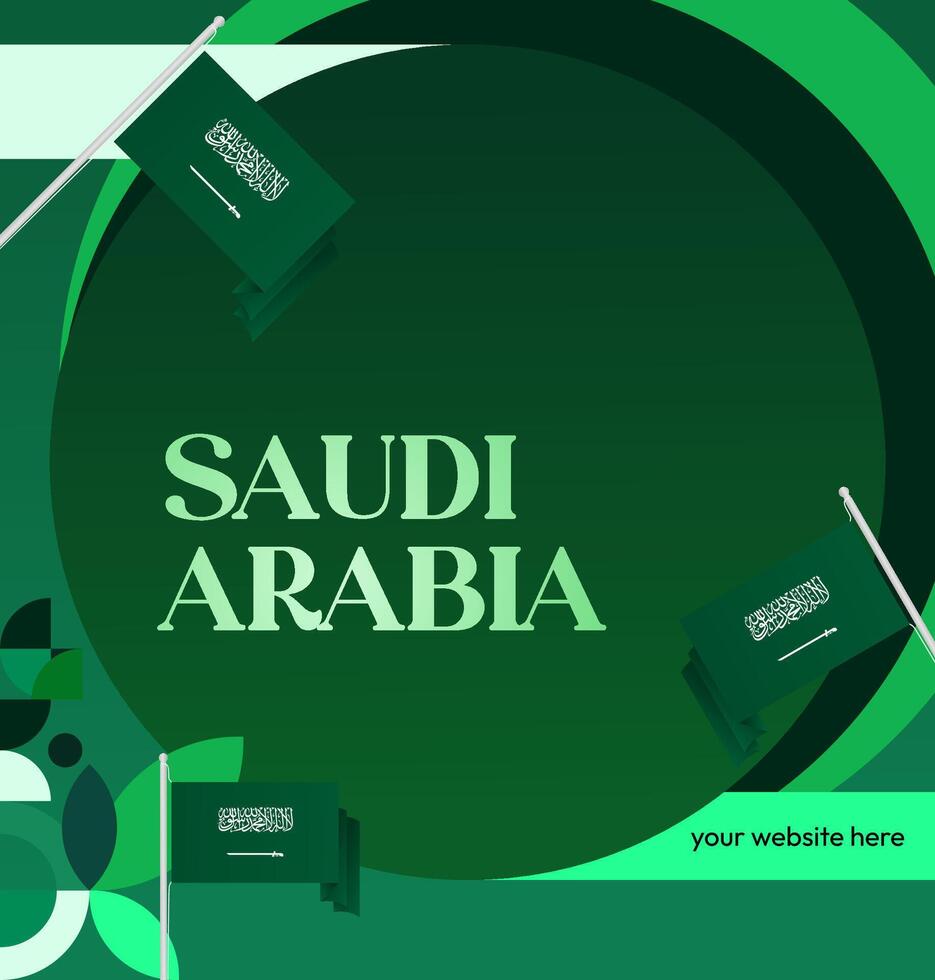 Saudi Arabia National Day Banner Design Template. Modern design with gradient green background and Saudi Arabian flag, perfect for National Day or Independence Day celebration events. vector