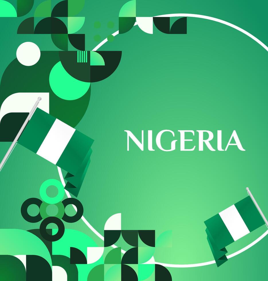 Nigerian Banner Design united with Green Geometric Touch. A template that combines the harmony of green color with geometric shapes to commemorate Nigeria struggle and independence. vector