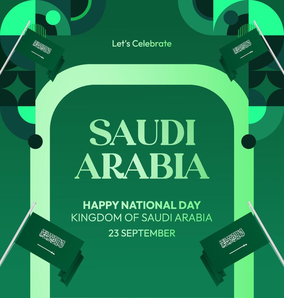 Saudi Arabia National Day Banner with Geometric Design. Stylish banner design with green color and geometric motif, suitable for various national or sports events. vector