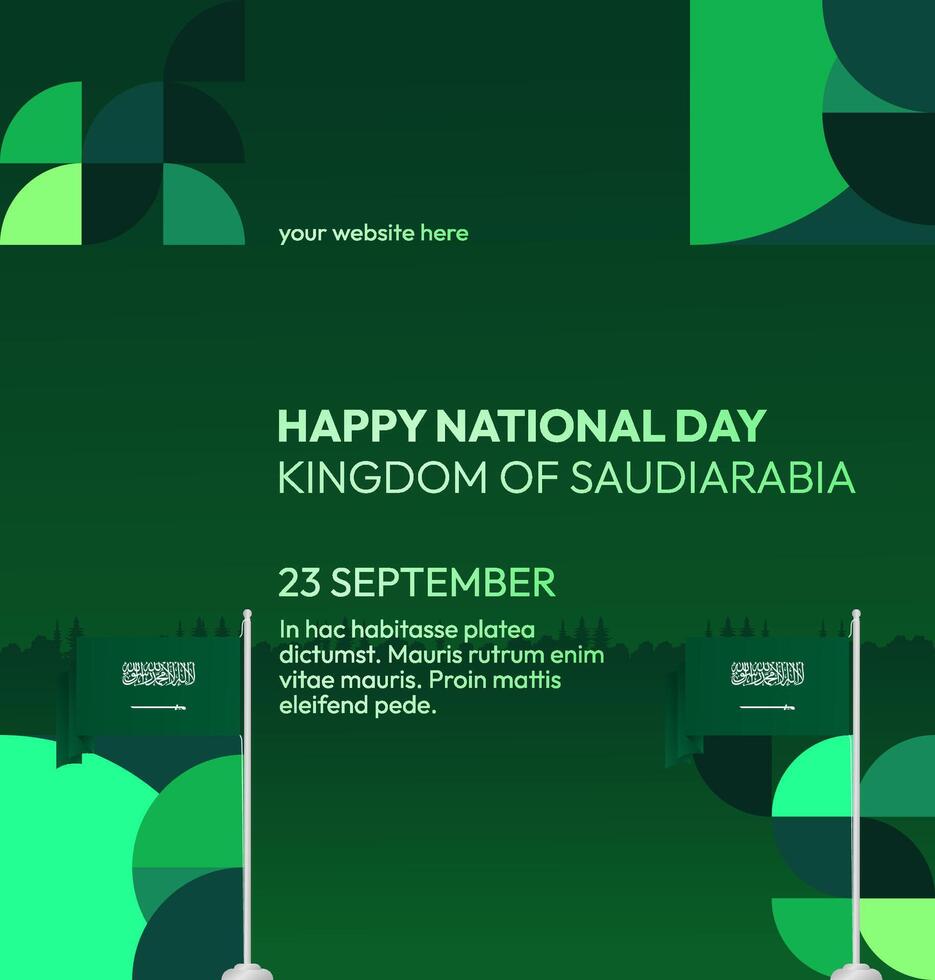 Saudi Arabia Banner Design for Festival Event. Banner template with geometric elements and modern green gradient, perfect for National Day or festival celebration. vector