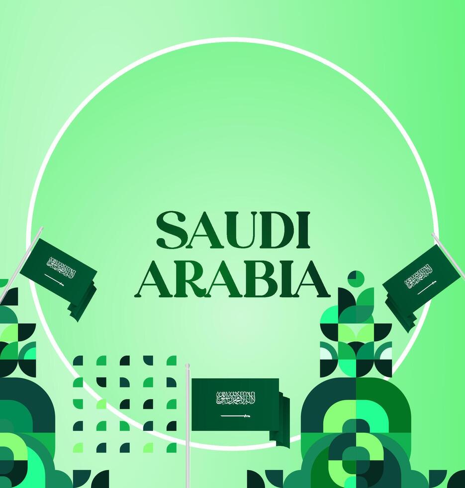 Geometric Poster for Saudi Arabia National Day. Poster design template with green background and geometric elements, perfect for various national events, festivals or celebrations. vector