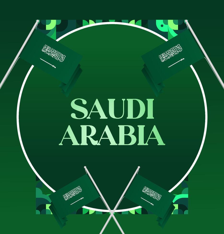 Saudi Arabia National Day Poster with Abstract Design. Banner template with dynamic geometric elements and green gradient, perfect for any big event like festival or concert vector