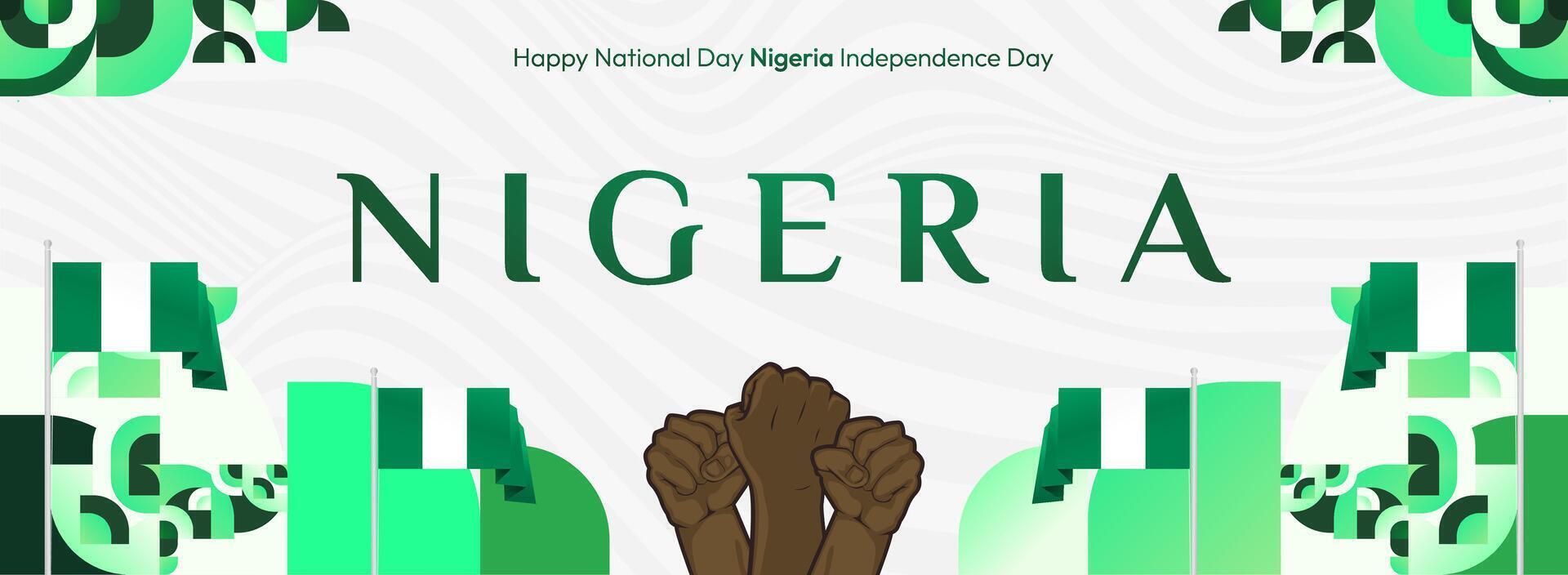 Nigeria Independence Invitation Template. An invitation template with a geometric background and Nigerian flag elements, ideal for independence celebrations and festivals. vector