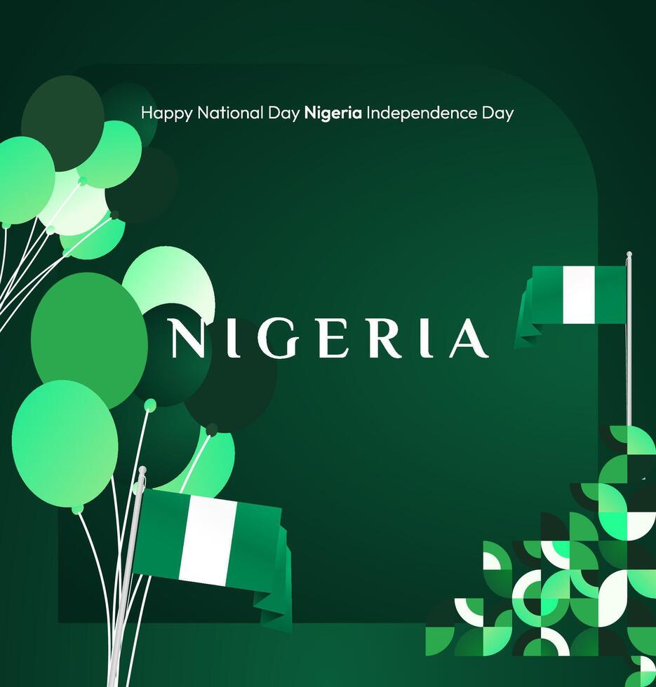 Nigerian Independence Day poster design that emphasizes green background and geometric elements to convey the spirit of independence elegantly and meaningfully. vector