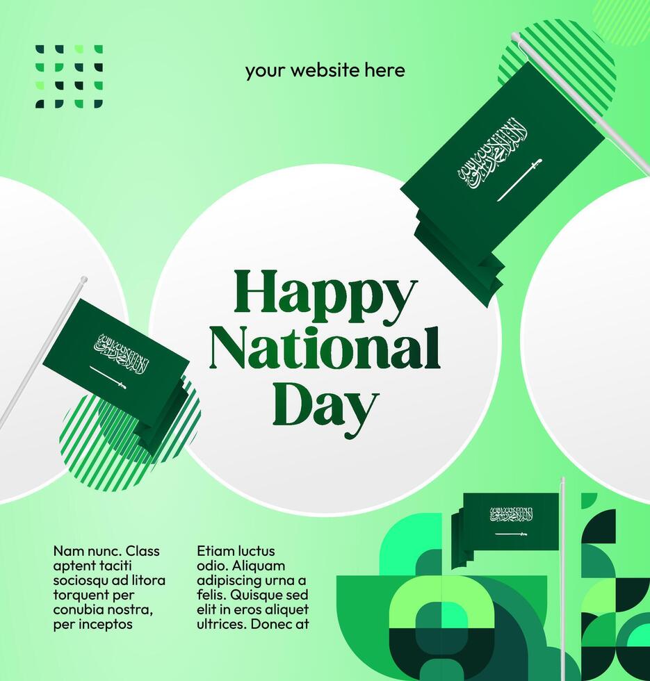 Saudi Arabia National Day Banner for Festival or Sporting Event. Design with gradient green background and geometric accents perfect for sporting event or festival promotion. vector