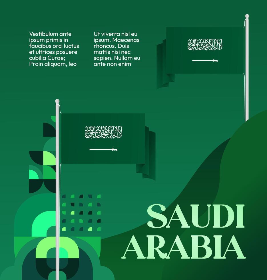 Green Banner Design Template for Saudi Arabia National Day Celebration. Modern design with gradient green background and elegant geometric elements, perfect for any celebration or festival event vector