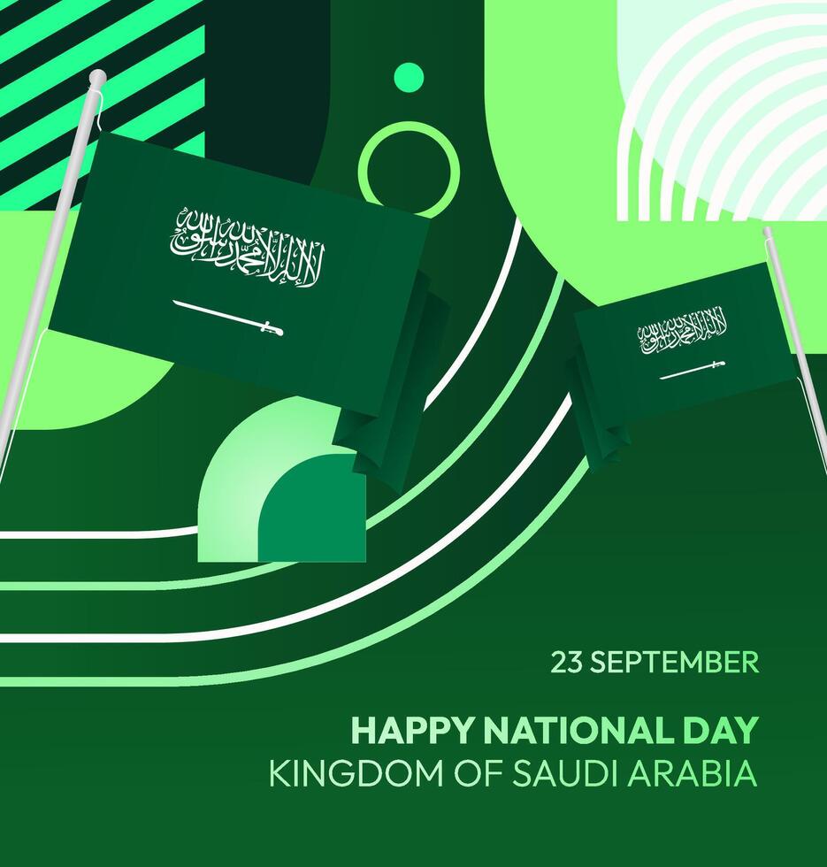 Saudi Arabia independence day poster template with gradient green background and elegant geometric design accents. vector