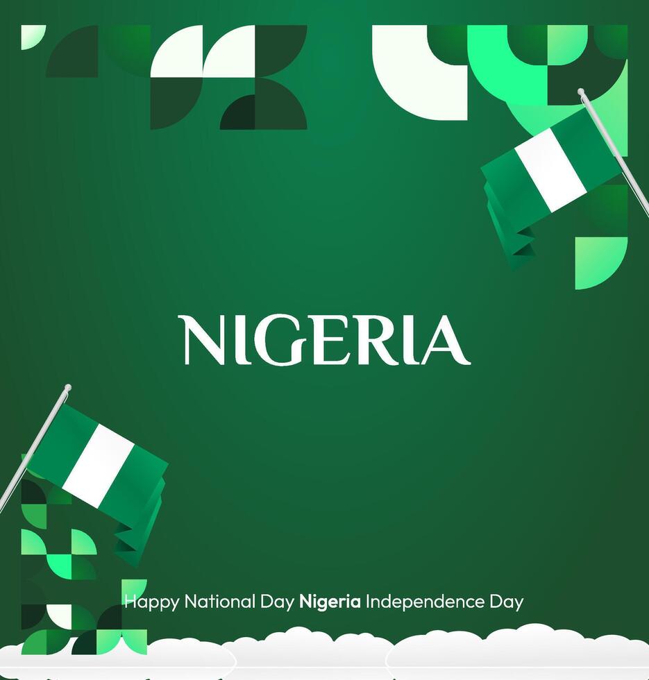 National day poster with calming green background and dynamic geometric design, perfect to celebrate Nigerian National Day with modern look. vector