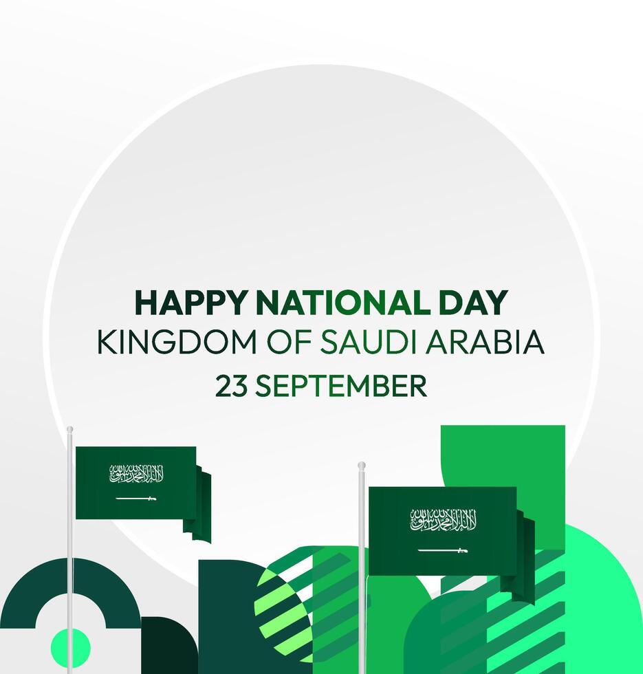 Saudi Arabia Independence Poster Design. Square template with geometric design and Saudi Arabia flag. Perfect for big event posters or independence festivals. vector