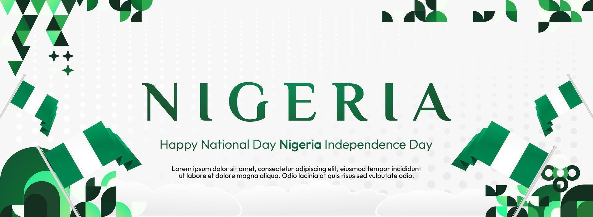 Design Independence Day Banner. Banner design featuring Nigeria's independence day with the country's flag and geometric decoration. vector