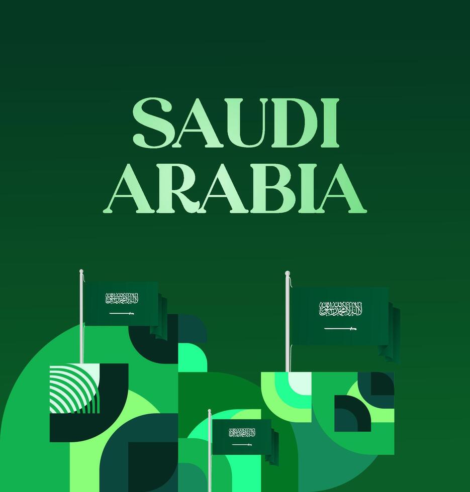 Saudi Arabia National Day banner with geometric design on gradient green background, perfect for various events. vector