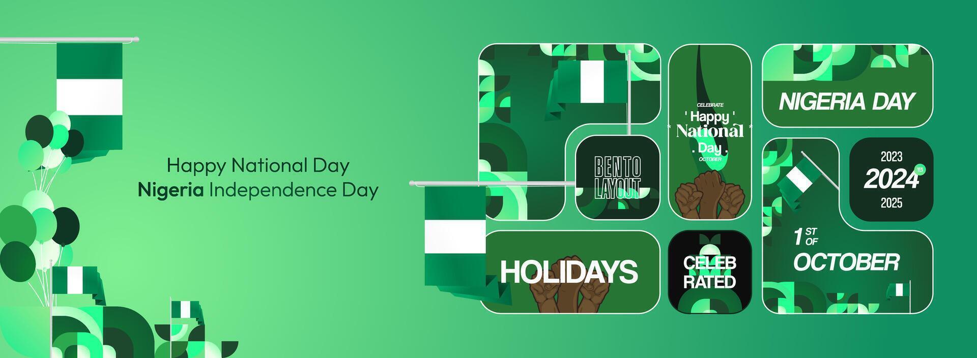 Web banner with Bento design layout for Nigeria national day vector