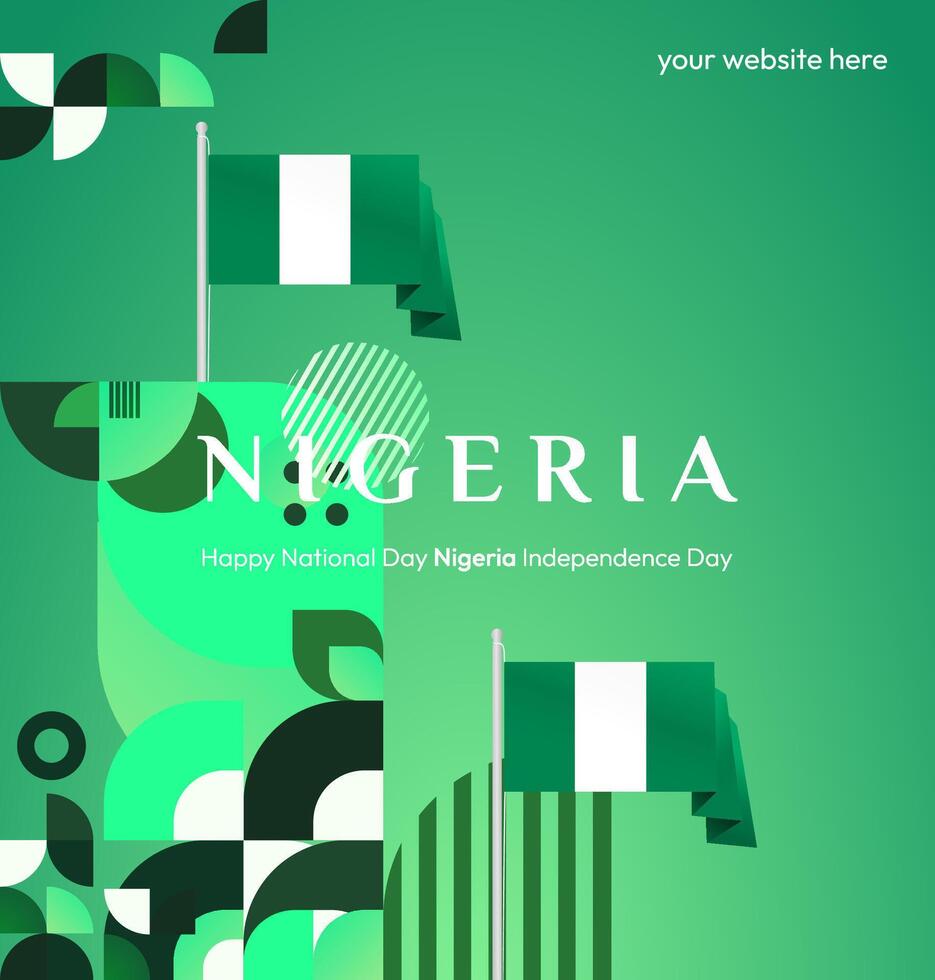 Nigerian National Day. A square banner with green background and modern geometric ornaments, reflecting Nigeria unity and progress vector