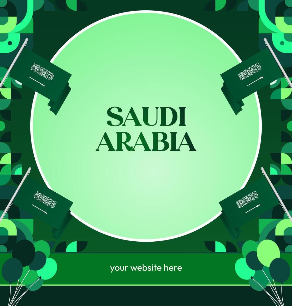 Greeting card or invitation design for Saudi Arabia National Day celebration with gradient green background. vector