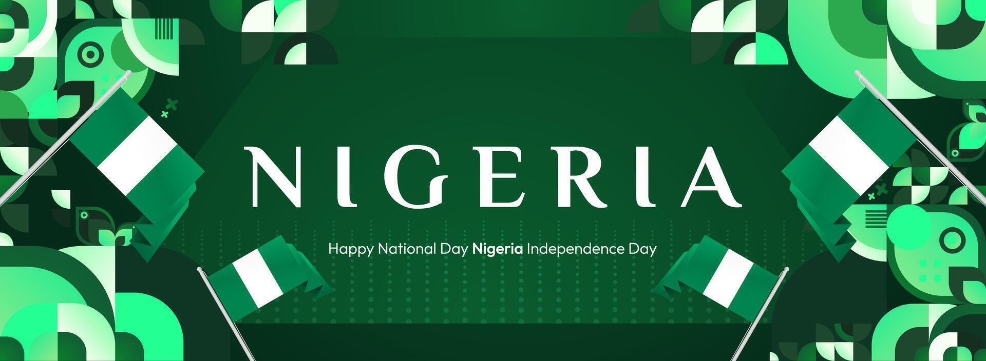 National Day of Nigeria. Modern banner design with geometric decoration and state flag featuring Nigeria independence day. vector