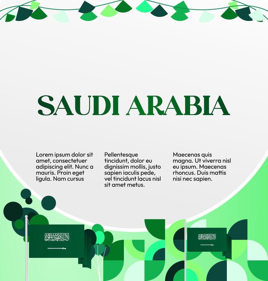 Saudi Arabia Independence Poster. Square banner template with clean geometric design and white background. Perfect for sporting events, festivals, or advertising campaigns. vector