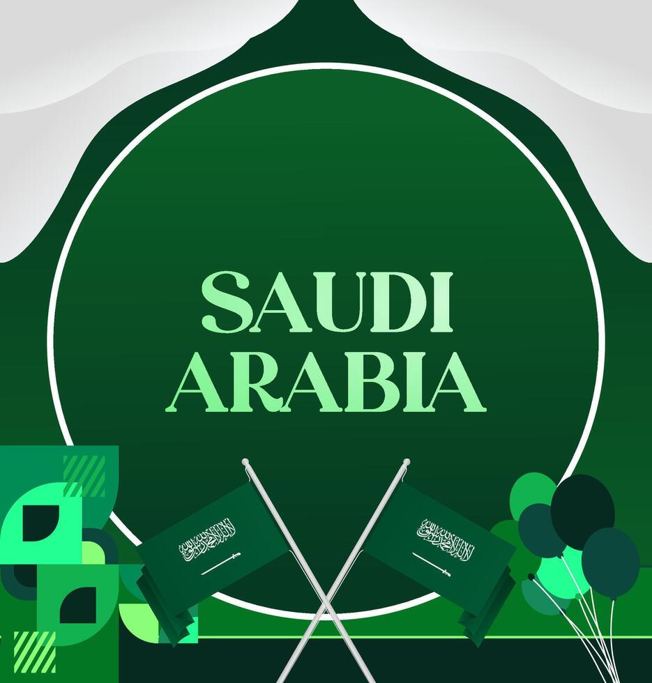 Saudi Arabia Independence Day Celebration Invitation Poster. Professional banner design with gradient green background and geometric elements, perfect for National Day event invitation. vector