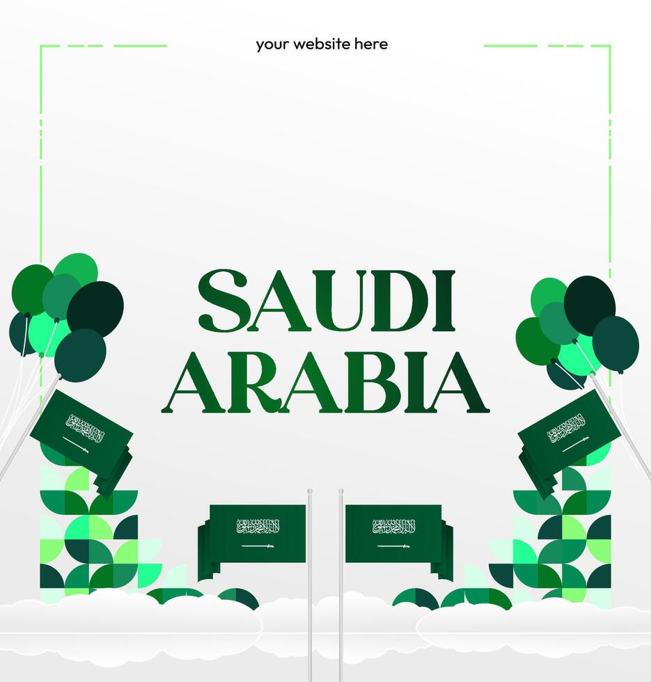 Saudi Arabia Independence Day Digital Banner. Square template with minimalist geometric design and white background. Ideal for concerts, festivals, or sporting events. vector