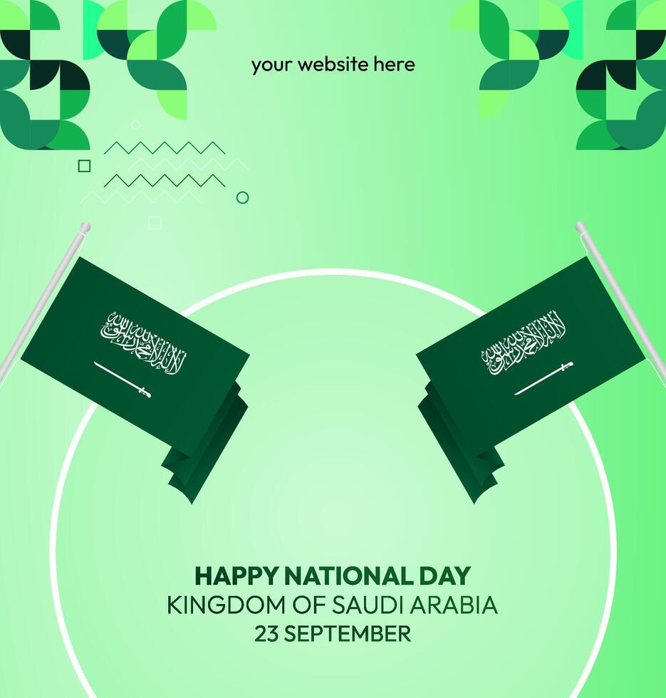 Saudi Arabia National Day Poster with Elegant Touch. Banner template design with Saudi Arabia flag and subtle green gradient, perfect for any big celebration event vector