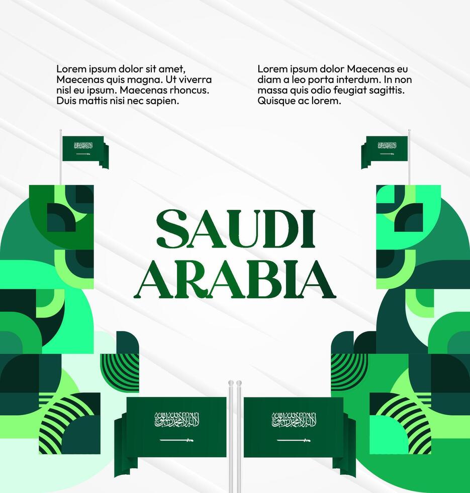Saudi Arabia National Day Banner for Celebration Events. Square banner template with geometric design and white background. Perfect for National Day celebration events or cultural festivals. vector