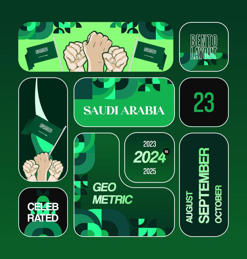 Square template to celebrate Saudi Arabia's independence day in bento box shape. Suitable for websites and portfolios vector