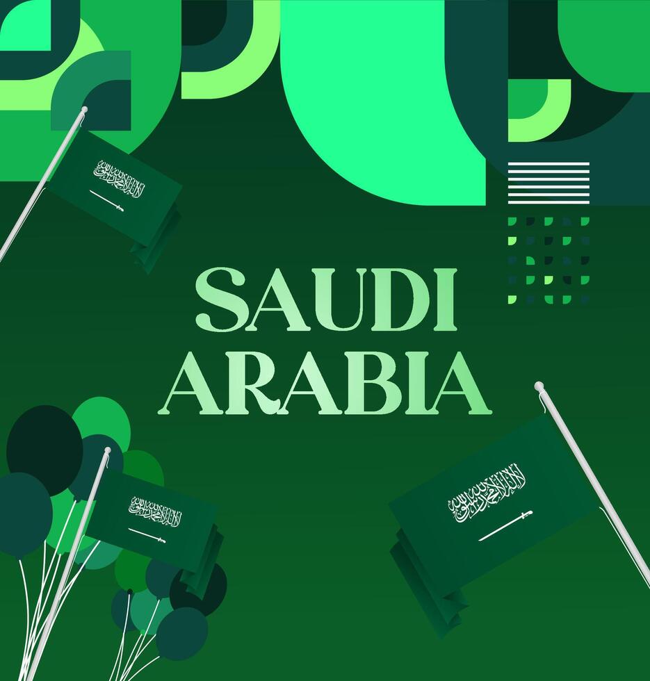 Invitation design for Saudi Arabia National Day celebration, with gradient green background and geometric accents. vector