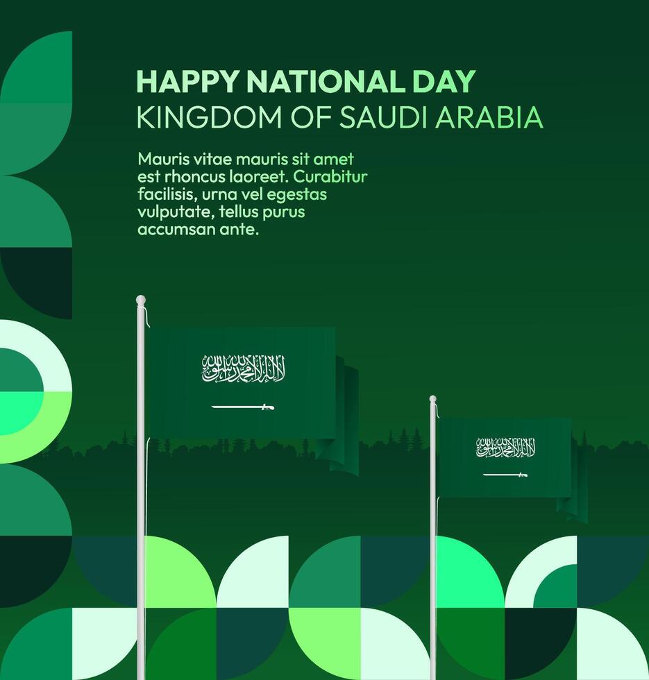 Saudi Arabia National Day poster with gradient green background and bold flag accents. vector