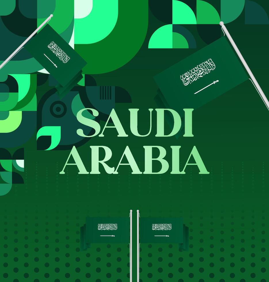Poster template with geometric design and Saudi Arabia flag, perfect for national holiday events. vector