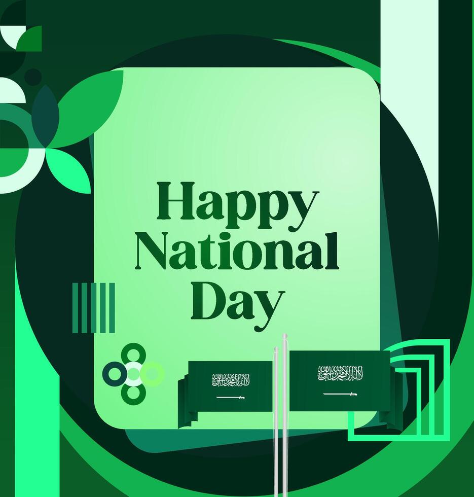 Saudi Arabia poster template with gradient green background and dynamic flag elements. vector